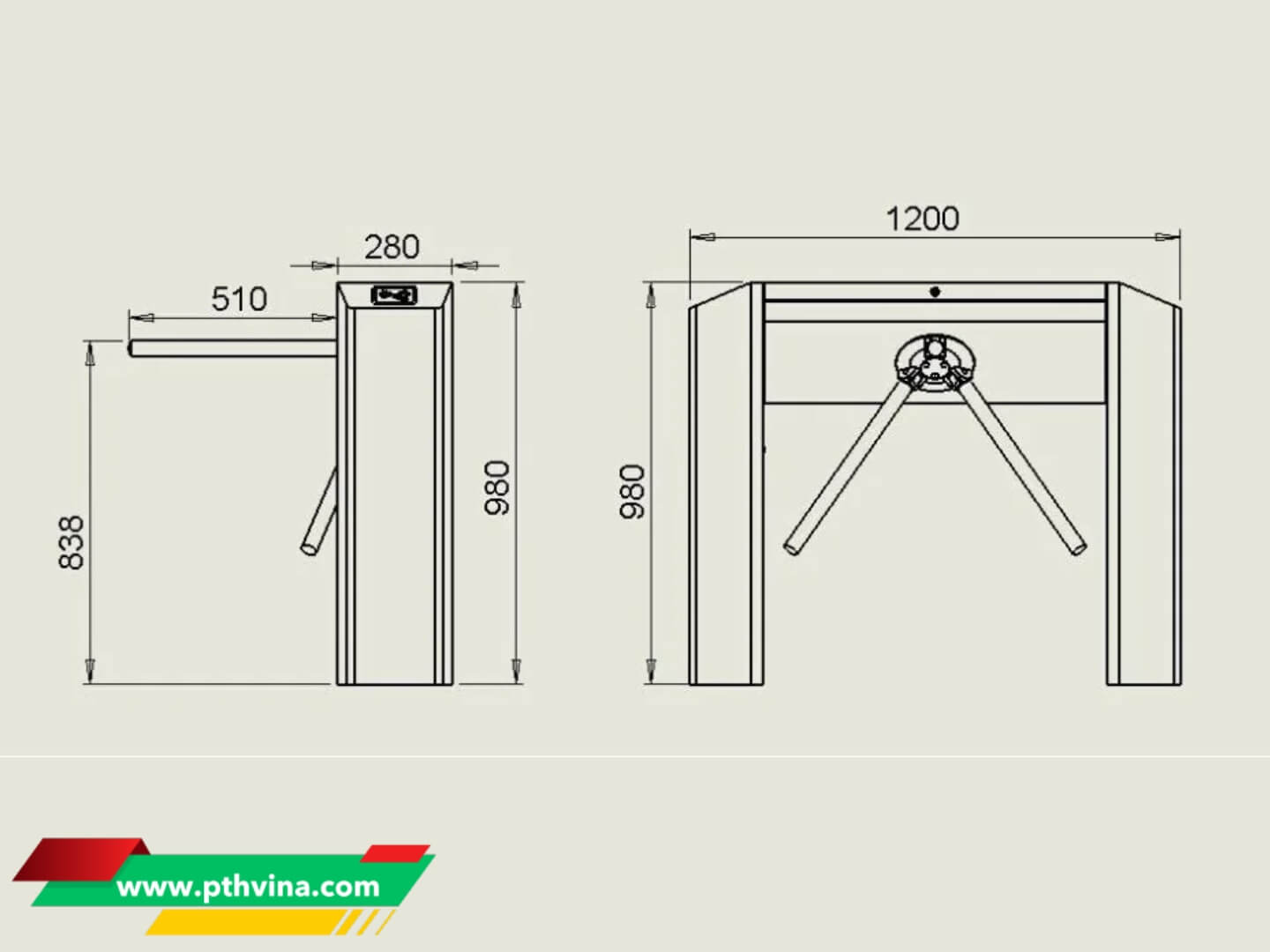 bản vẽ cổng xoay 3 chấu pt-182