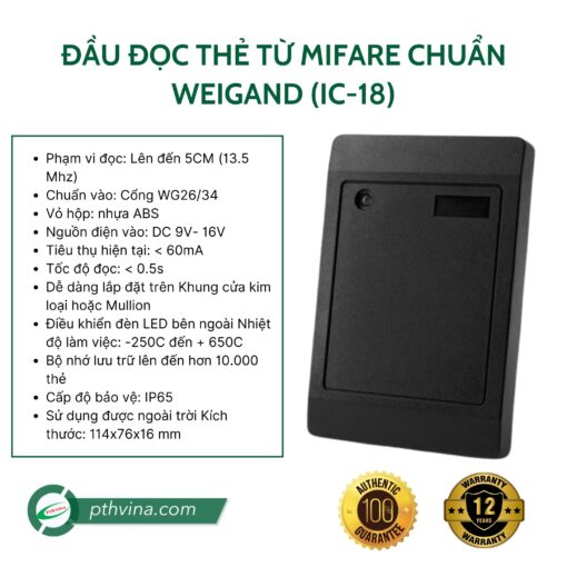 Đầu đọc thẻ từ Mifare chuẩn Weigand (IC-18)