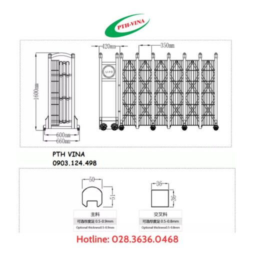 Cổng xếp inox tự động có ray PT-17