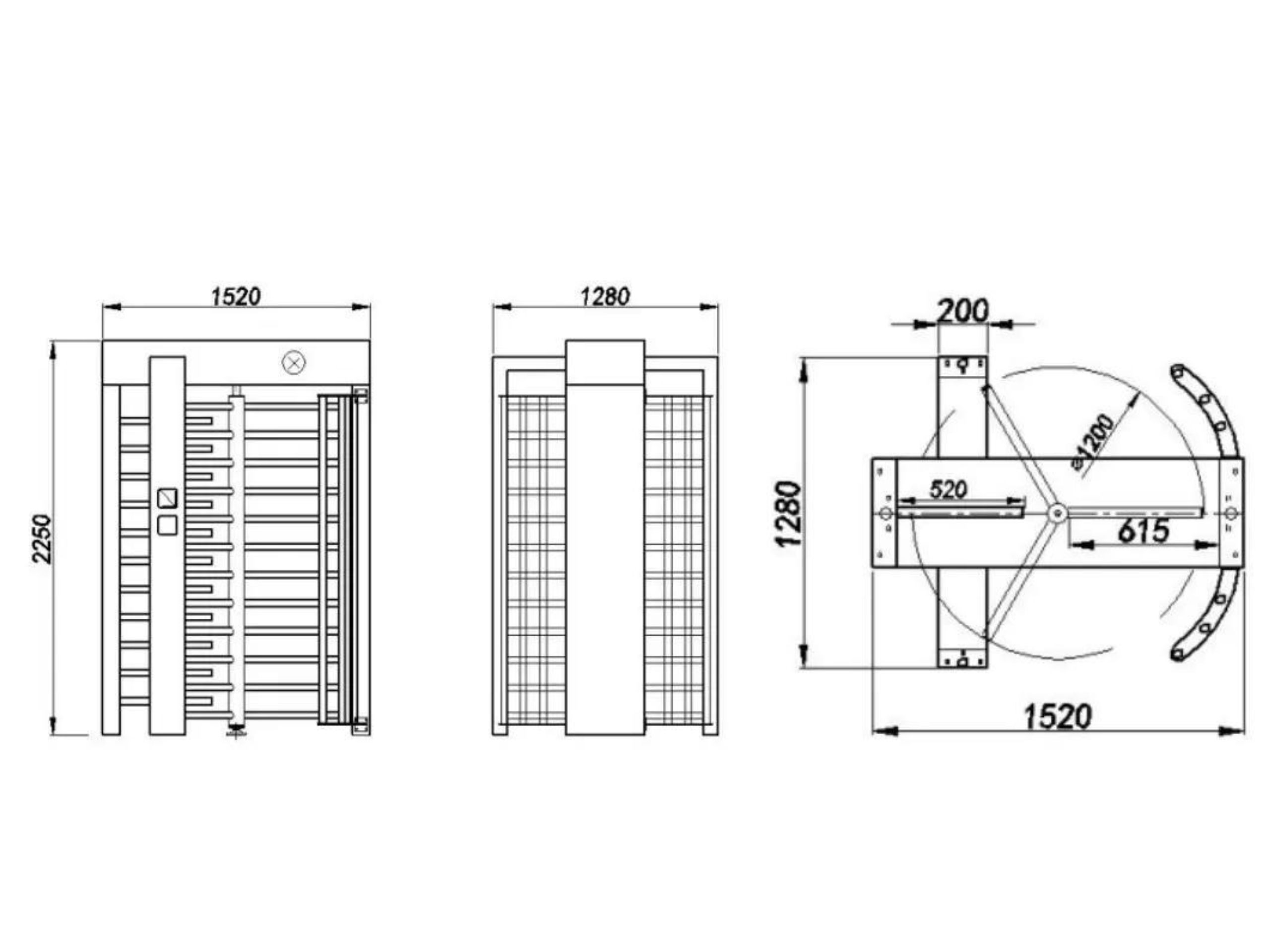 Kích thước của cổng xoay full height