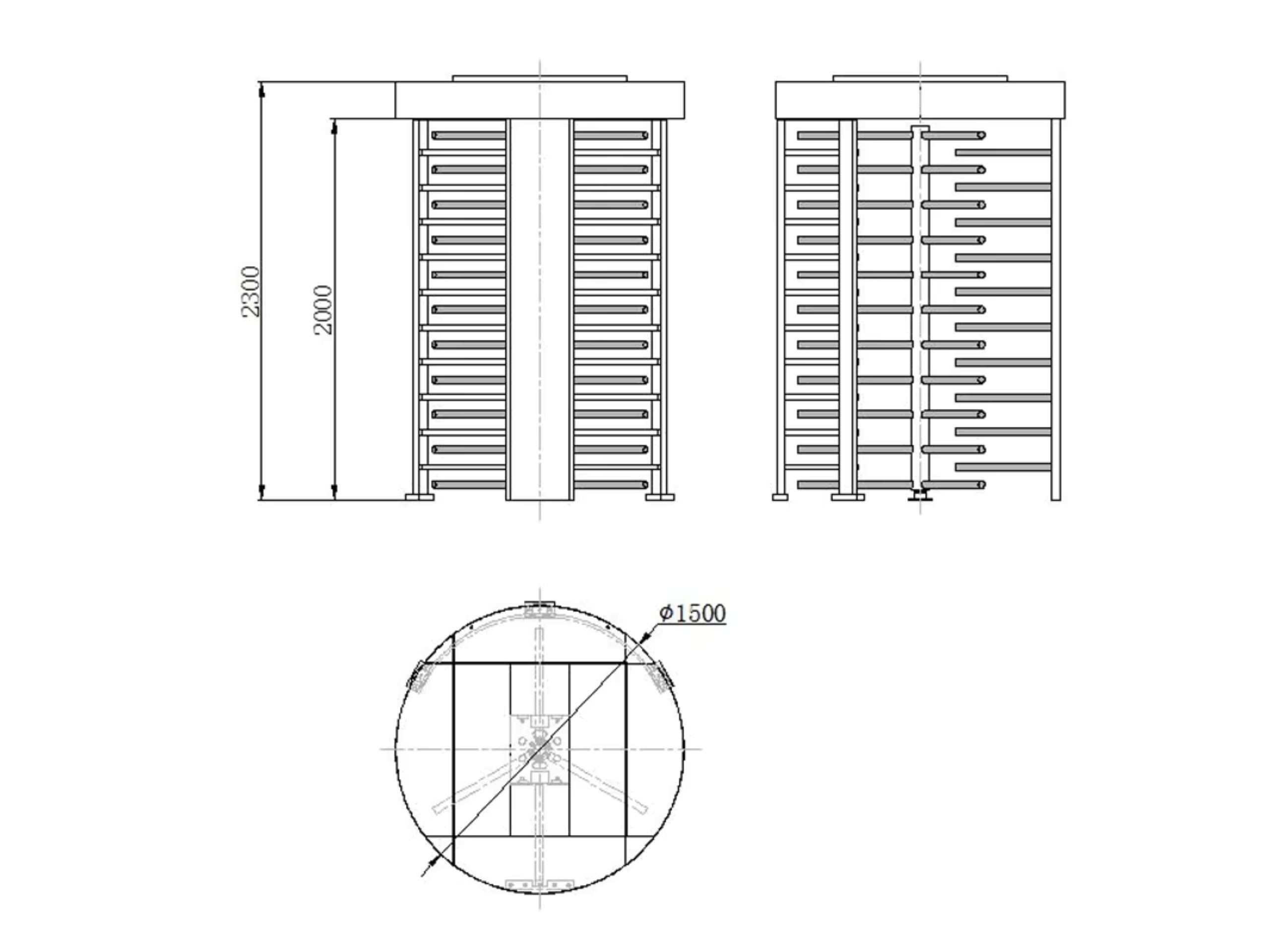 Kích thước cổng xoay full height