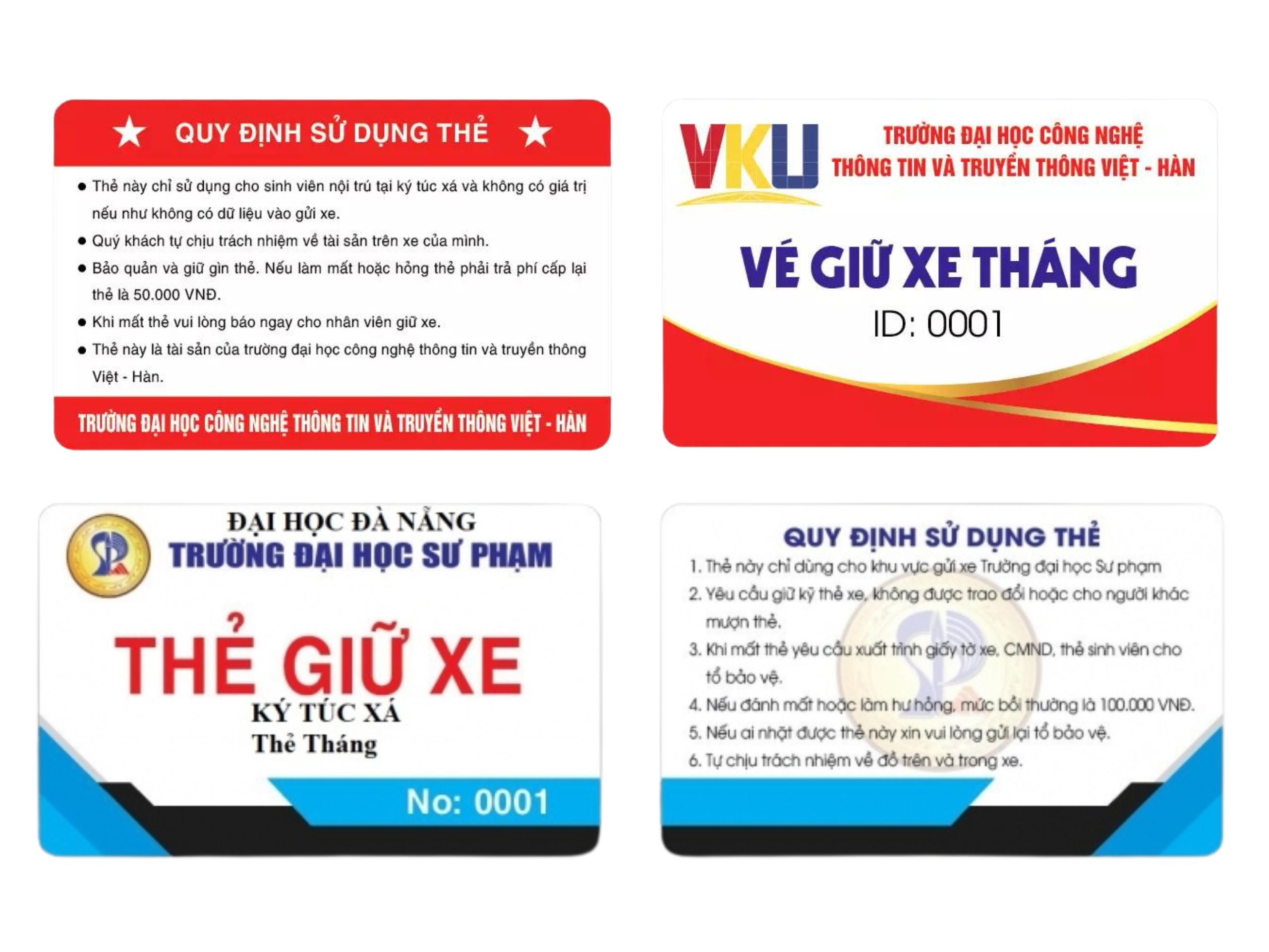 Mẫu Thẻ giữ xe cho trường học