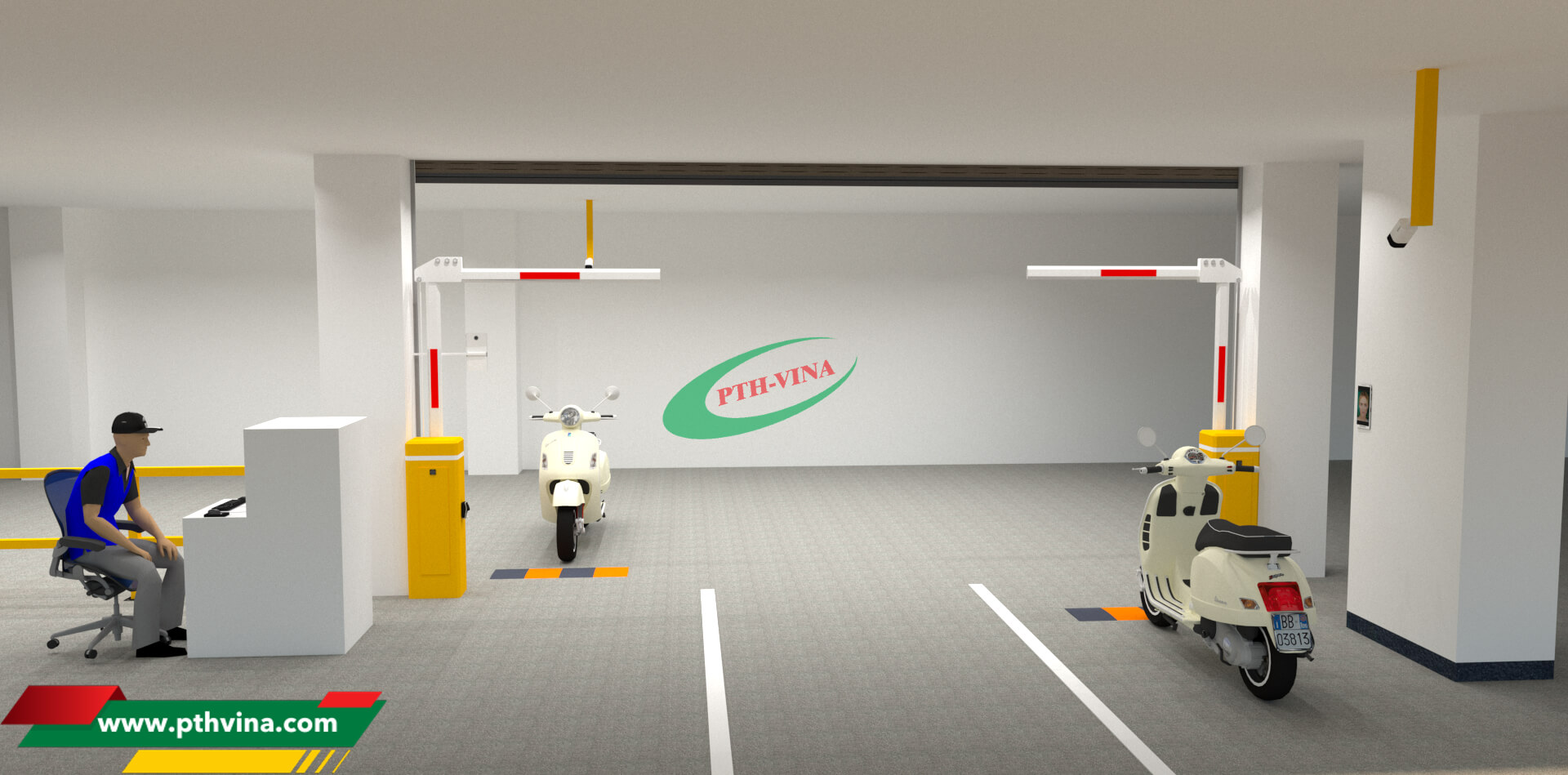 Bản vẽ 3D công trình barie cần gập cho tầng hầm chung cư