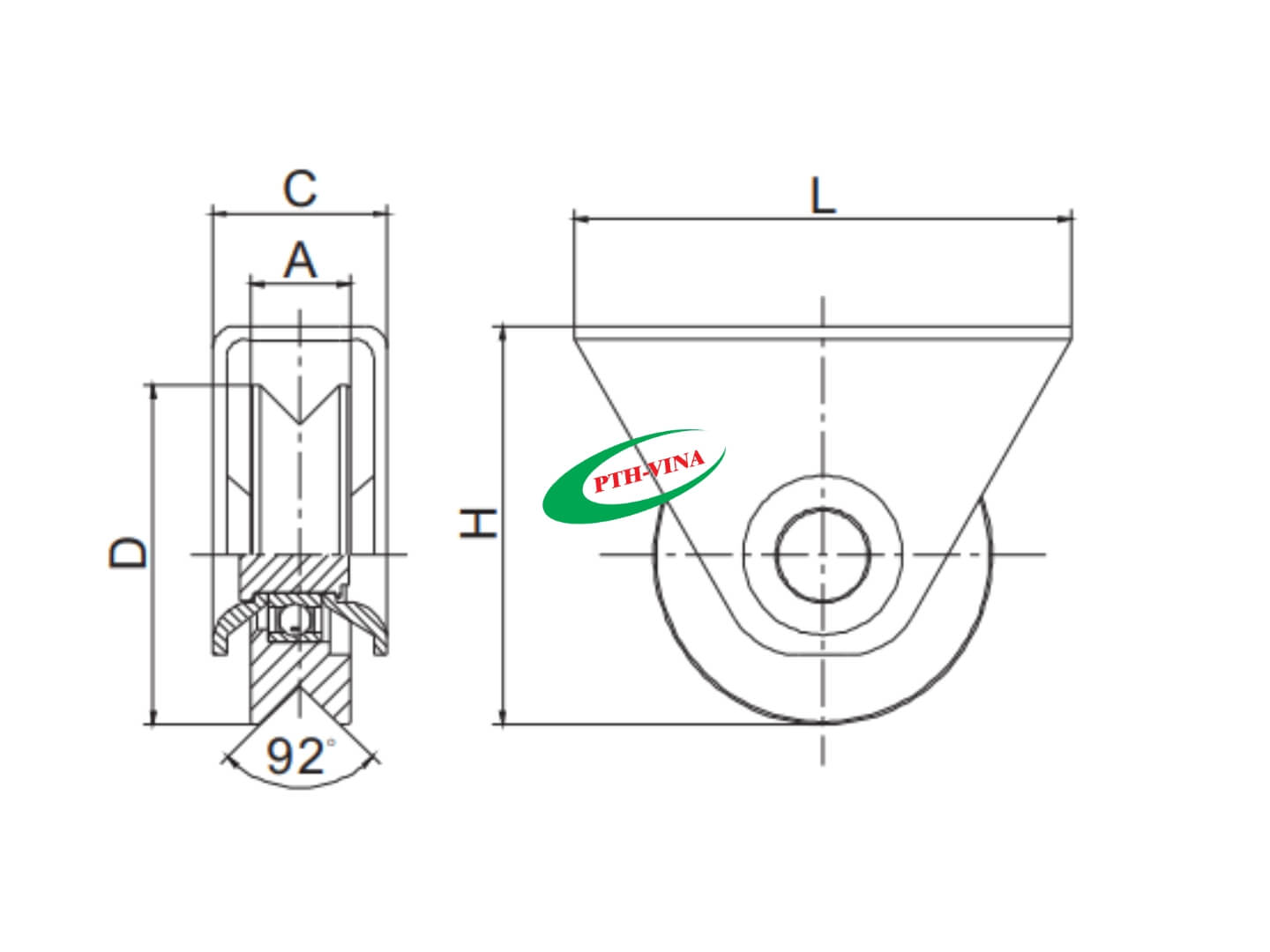Bản vẽ bánh xe cửa cổng lùa ray V phi 80mm