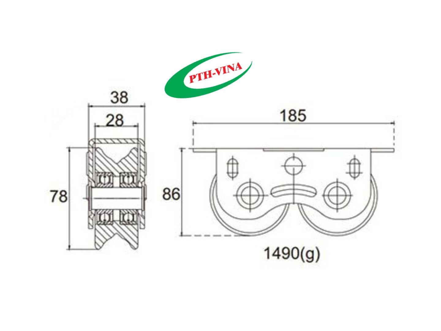 Bản vẽ bánh xe đôi cổng lùa phi 80mm