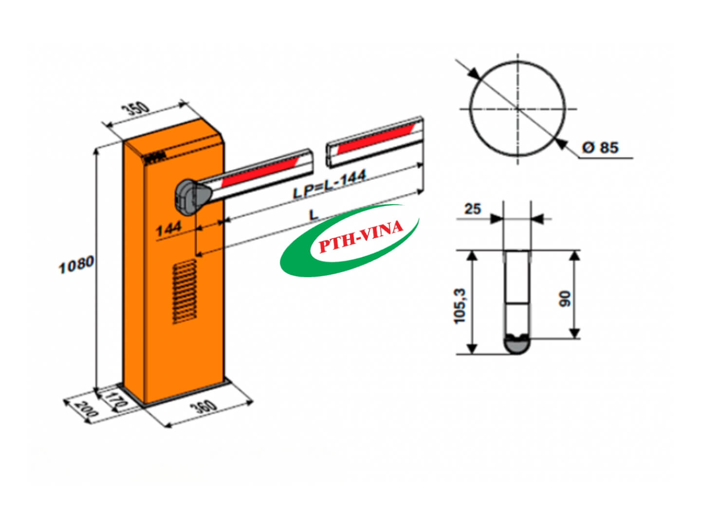 Kích thước Barrier tự động Faac 620