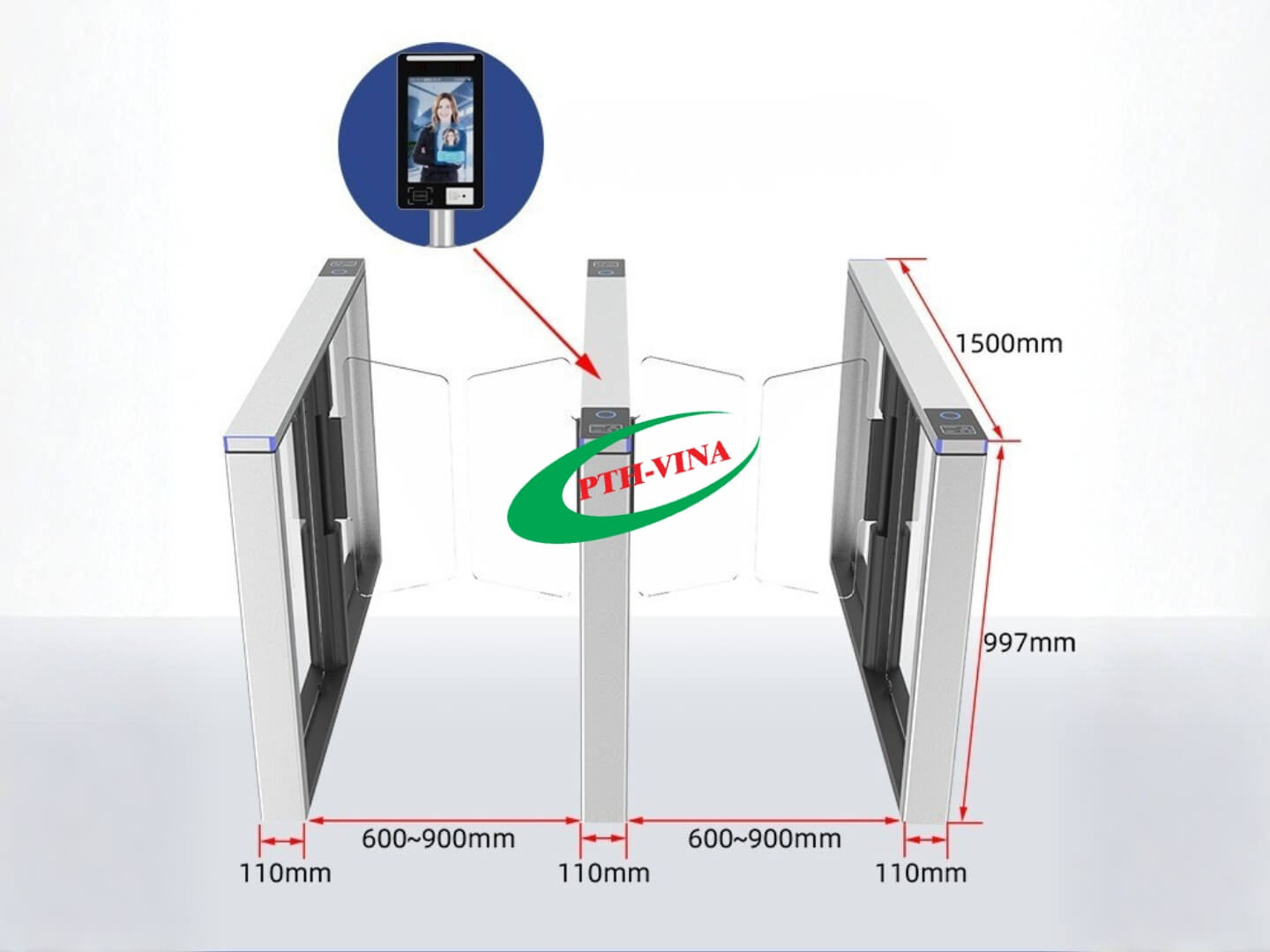 Kích thước Cổng swing barrier Q2-150