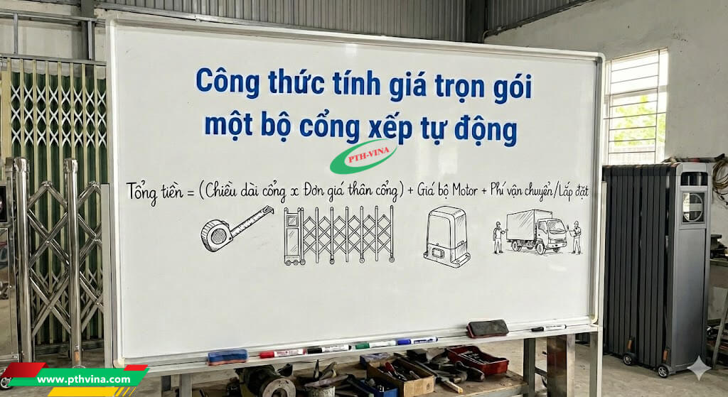 Công thức tính giá trọn gói một bộ cổng xếp tự động Công thức tính giá trọn gói một bộ cổng xếp tự động