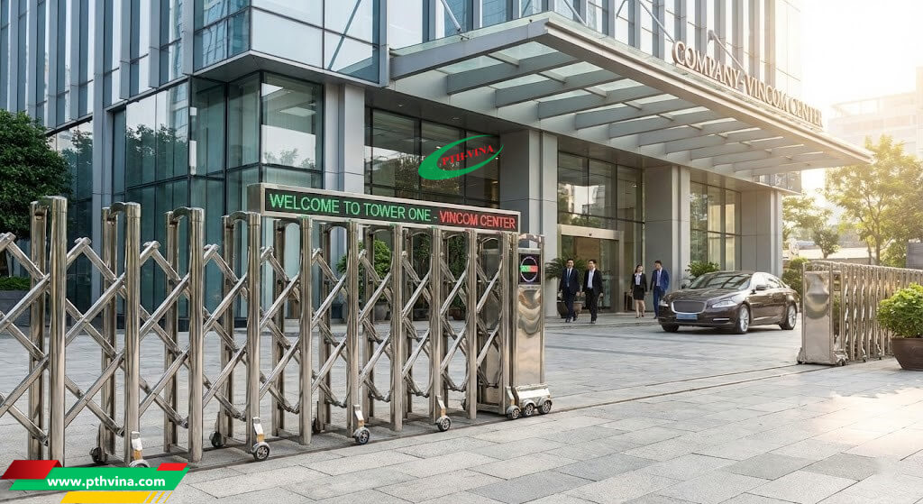 Cổng xếp Inox 304 cho tòa nhà văn phòng Cổng xếp Inox 304 cho tòa nhà văn phòng