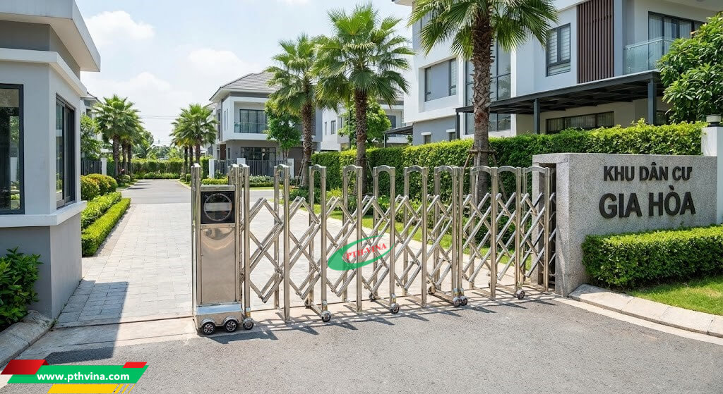 Lắp đặt cổng xếp inox 304 cho khu dân cư Lắp đặt cổng xếp inox 304 cho khu dân cư