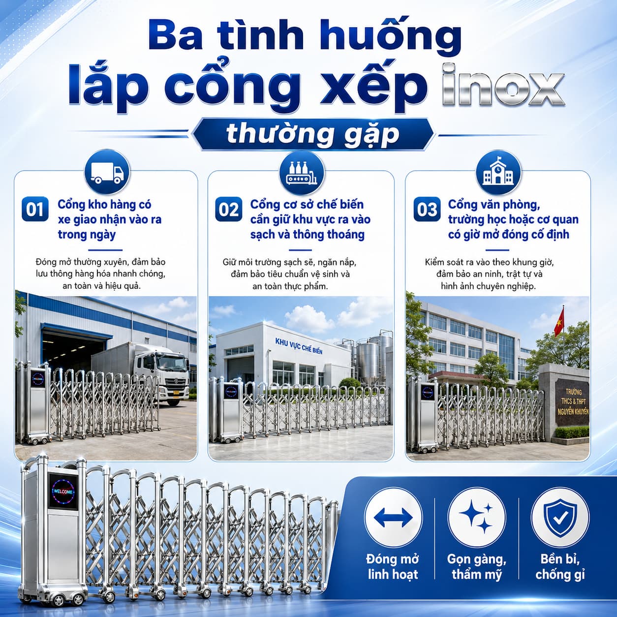 Ba tình huống lắp cổng xếp inox thường gặp Ba tình huống lắp cổng xếp inox thường gặp