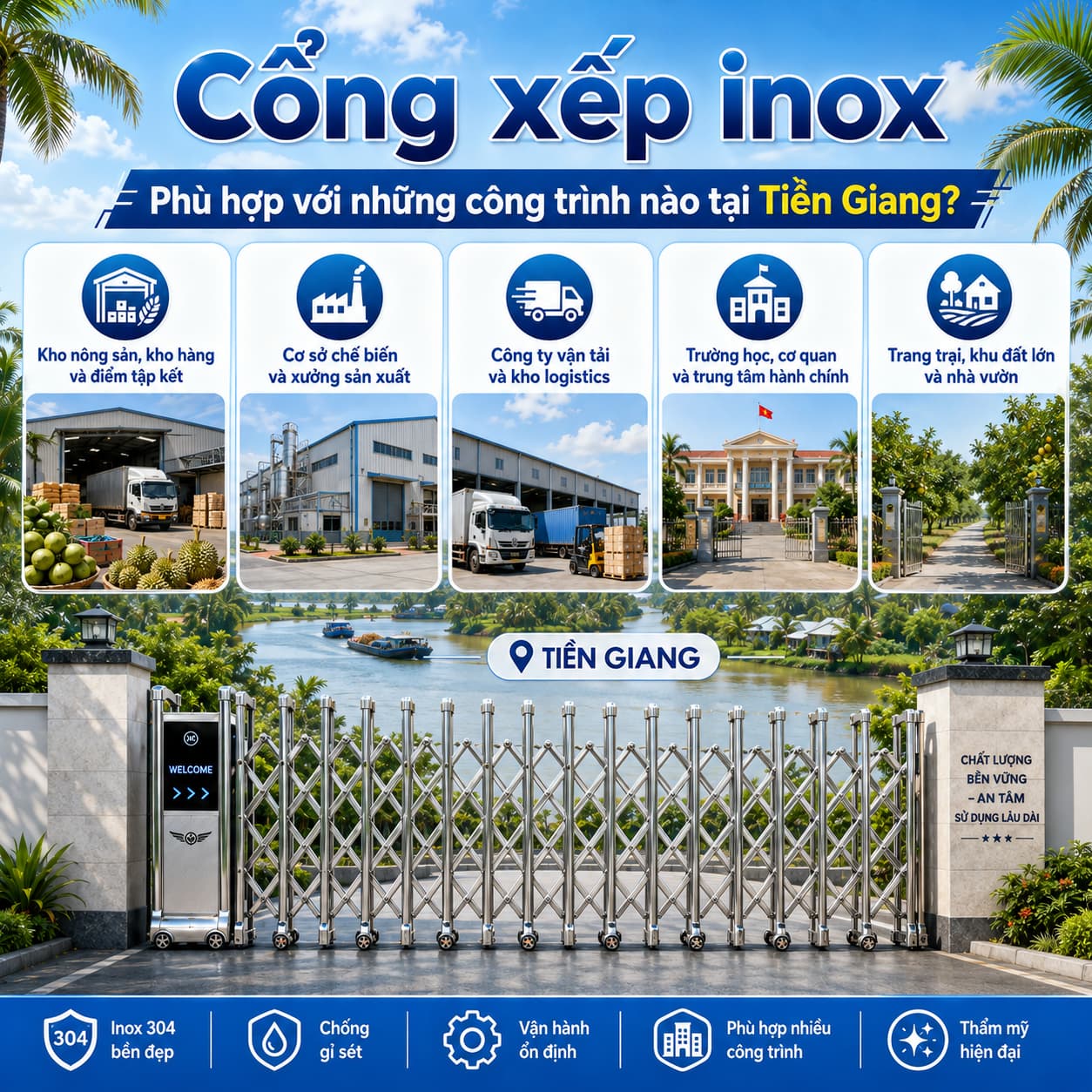 Cổng xếp inox phù hợp với những công trình nào tại Tiền Giang? Cổng xếp inox phù hợp với những công trình nào tại Tiền Giang?